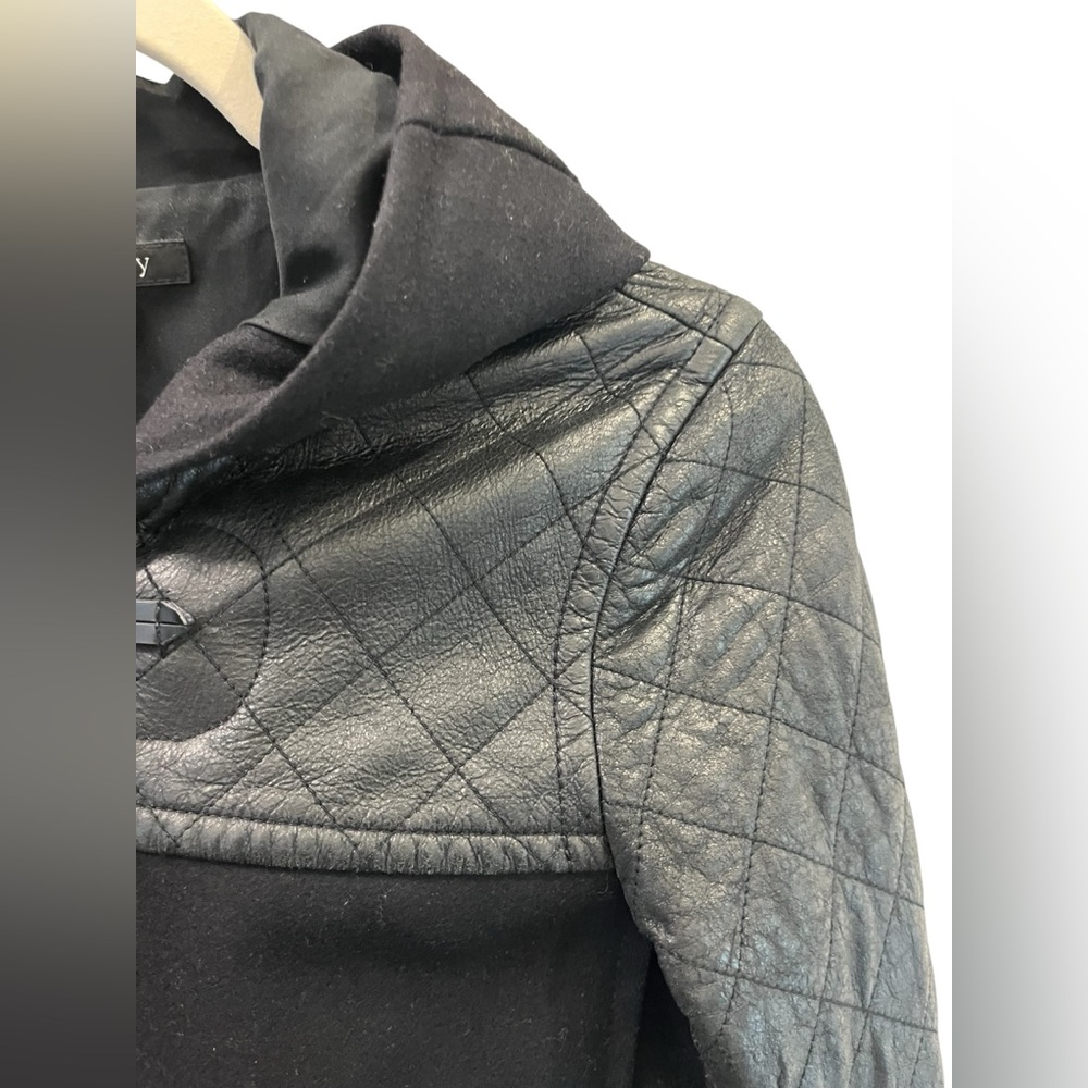 Theory NWT Hooded Marimba Wool Coat with Leather Sleeves Size Small - Picture 10 of 16